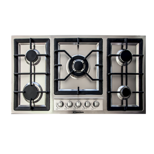 [6bGhS915Kn] Newton Hob 5 Gas Burners Sabaf 90cm Metal Knobs Cast Iron - Stainless Steel